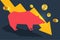 Bull or bullish run icon with growth arrow graph and bars. Concepts for share market of Bull and bear stock market exchange or