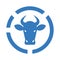 Bull chart, cow, livestock icon. Blue vector graphics