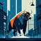 Bull in the city. Bull in the city. Vector illustration. generative AI