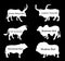 Bull collection vector silhouette illustration isolated on black. Muskox, Musk ox beef. Powerful animal symbol.