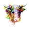 Bull, cow, bison, buffalo head portrait. Digital colourful painting