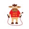 Bull doing a workout with jumping rope,  lettering just do it on t-shirt, symbol 2021 year, vector illustration isolated