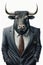 Bull dressed in a formal business suit, created with generative AI