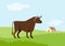 Bull farm grass field habitat flat design cartoon vector wild animals