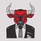 Bull hipster in a business suit with a tie