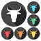 Bull icons set with long shadow