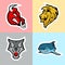 Bull, Lion, Wolf and Shark. Logo set.