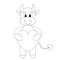 Bull. Little goby. A baby cow holds a heart in its paws. Calf. Sketch. Vector illustration. Outline on an isolated background.