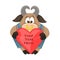 A bull in love holds his heart. Valentine`s day card. Funny character. Children`s toy. Vector.