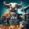 Bull Mascot with Bitcoin and Clapperboard