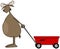 Bull moose pulling a red wagon