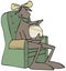 Bull moose sitting in a chair eating snacks