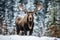 A bull moose standing in the forest winter. Created with Generative AI