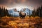 A bull moose standing in the wilderness. Created with Generative AI