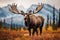 A bull moose standing in the wilderness. Created with Generative AI