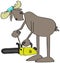 Bull moose starting a gasoline chainsaw