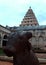 Bull-Nandhi-statue front view with bell tower in the thanjavur maratha palace