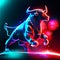 bull in neon light on a black background. 3d illustration. Generative AI