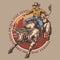 Bull riding colorful vintage sticker