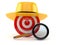 Bull`s eye with detective hat and magnifying glass