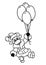 Bull santa claus flight balloons christmas animal character cartoon coloring page