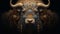 A bull with sheep\\\'s horns, long wool and fancy decorations, an amazing creature.