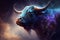 Bull on Space Nebula Background Wallpaper - Generative AI