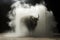 A bull standing in a room with smoke coming out of it. Generative AI image.