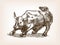 Bull statue hand drawn sketch style vector