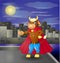 Bull superhero on Roof: Superhero watching over the city