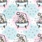 BULL TAKES BATH AND SHOWER Seamless Pattern Vector Illustration