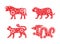 Bull and tiger, cat and dragon. 2024, 2023, 2022 and 2021. Red flower ornament