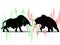 Bull vs bear symbol of stock market trend on white background Illustration