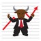 The bull wear business suit in front of bullish stock market graph