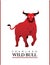 Bull. Wild Bull. Bull in red on the white background.