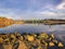 Bullards Bridge in Bandon, Oregon. Rocks in foreground.