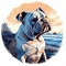 Bulldog Dog Portrait By The Ocean - Colorful And Serene Illustration