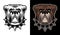 Bulldog head in spiked collar vector two styles illustration black on white and colored on dark background