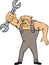 Bulldog Mechanic Spanner Standing Cartoon