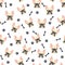 Bulldog muzzle. Seamless pattern with cute cartoon dogs bulldog muzzles