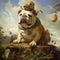 Bulldog is patiently with toad on his head  Made With Generative AI illustration