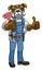 Bulldog Plumber Cartoon Mascot Holding Plunger