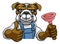 Bulldog Plumber Cartoon Mascot Holding Plunger