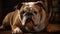 A bulldog relaxing on a rug created with Generative AI