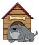Bulldog Sleeping Near Its House Color Illustration