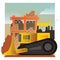 Bulldozer at construction site. Vector illustration decorative design