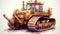 Bulldozer Illustration In Watercolour: Hyper-realistic And Cartoony Style