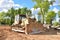 Bulldozer at landfill for work concrete demolition waste. Dozer at construction site during land clearing, grading, pool