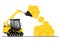 Bulldozer loaded with cryptocurrencies.