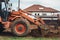 Bulldozer moving earth and doing landscaping works